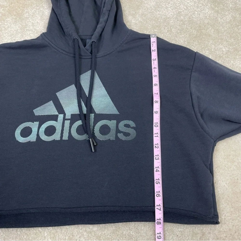 Adidas Holiday Graphic Hoodie Size XS Black Loose Fit Cropped Shimmery Logo Hood